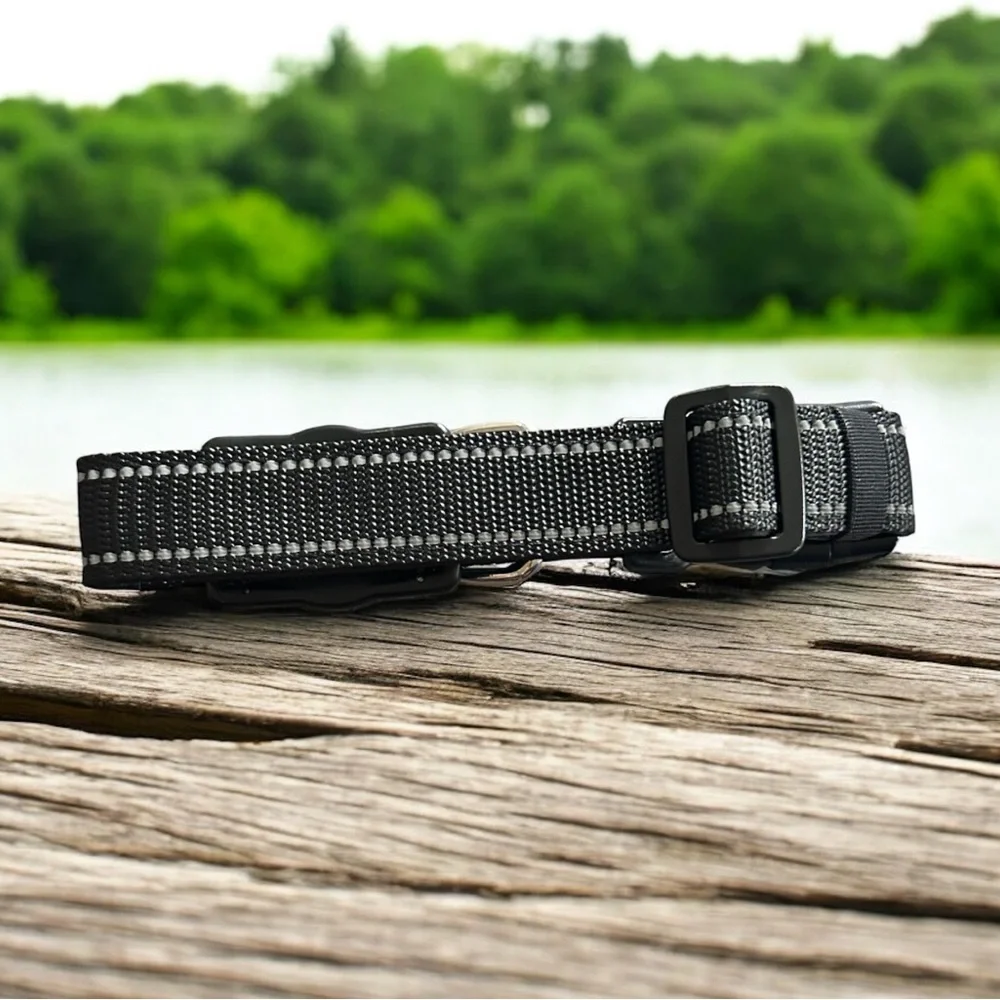 Black Dog Collar Small, Waterproof AirTag Holder with Reflective Stitching